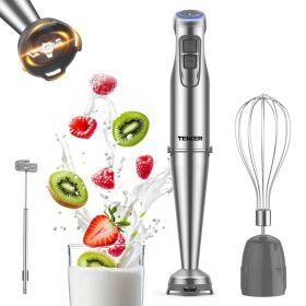 TENKER 1100W Immersion Hand Blender, Stainless Steel Stick Blender With 12-Speed & Turbo Mode, 5-in-1 Handheld Blender With 600ml Mixing Beaker W (Option: Silver)