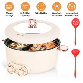 6 Liter Dual-Flavor Electric Shabu Shabu Hot Pot for 3-6 Guests, Non-Stick Coating Stainless Steel Hot Pot with Transparent Steam Vent Lid, Cool (Option: AS pic)