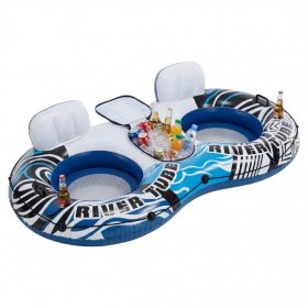 2 Inflatable River Floaters, Equipped With Detachable Refrigerators And Two Cup Holders, Featuring A Supportive Backrest, And With GRAP Ropes (Option: Whiteblue)