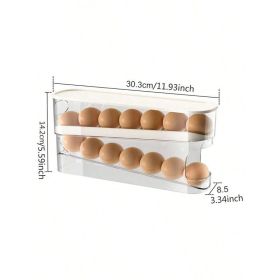 Eggs Automatic Rolling Refrigerator Organiser 2 Tier Transparent Rolling Storage Box Refrigerator Side Door, Durable Plastic, Tray Container (Option: White)