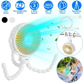 Portable Baby Stroller Fan Rechargeable Handheld Fan With Flexible Tripod Clip On Desktop Hanging Fan 3 Gear Speed With Tilt Head (Option: White)