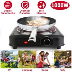 1200W Electric Infrared Single Burner Portable Heating Hot Plate Stove Countertop RV Hotplate With 7.5' Glass Cooktop Stepless Temperature Adjust (Color: Black)