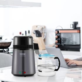 Water Distiller, 4L 1.05 Gallon Pure Water Purifier Filter For Home Countertop, 750W Distilled Water Maker, Stainless Steel Interior Distiller Wa (Option: Grey)