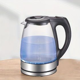 Electric Kettle with Stainless Steel Filter and Inner Lid, 1200W Wide Opening 1.7L Glass Tea Kettle & Hot Water Boiler Black (Color: W13532858)