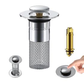 Bathroom Sink Drain Stopper, Hair Catcher With Removable Stainless Steel Filter Basket (Option: Silver)