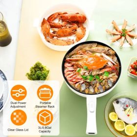 Electric Hot Pot Non-Stick Frying Pan Portable Rapid Noodles Cooker with Long Handle Steamer Spatula Dual Power Control Overheat Dry-Boil Protect (Color: Defaulttitle)