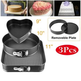 Springform Cheesecake Pans 3 Pack, Heart, Round & Square Shapes, 9 10 11 Inch BPA Free Nonstick Cake Molds for Home Baking (Option: AS pic)